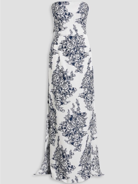 Oscar de la Renta Dresses & Skirts - Oscar de la Renta Strapless draped flocked jacquard gown